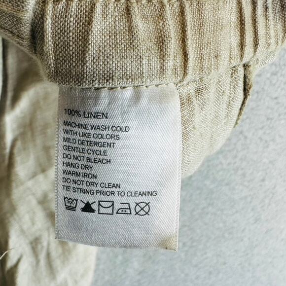 Tommy Bahama Womans Sz Large Pants Wide Leg 100% Linen Pockets Pull On Tan - Picture 9 of 9